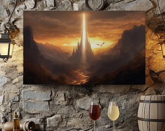 Dragons Keep, Fantasy Style Castle and Dragon Canvas Art Fantasy Game Room Decor DND Game Room Wall Art Fantasy Wall Art Man Cave Room Decor