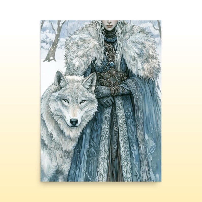 Norse Wolf and Goddess Skadi Matte Print Skadi and Wolf Art Print Norse ...