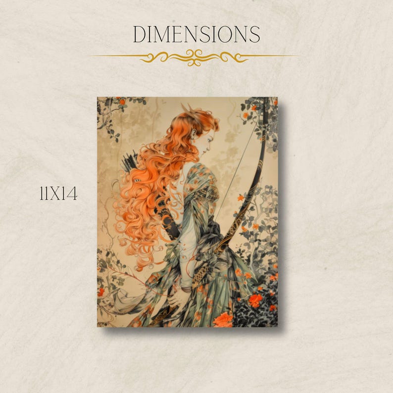 Goddess Artemis Botanical Matte Print Greek Goddess Artemis Print Botanical Goddess Artemis Art Divine Feminine Art Floral Artemis Art 11″×14″