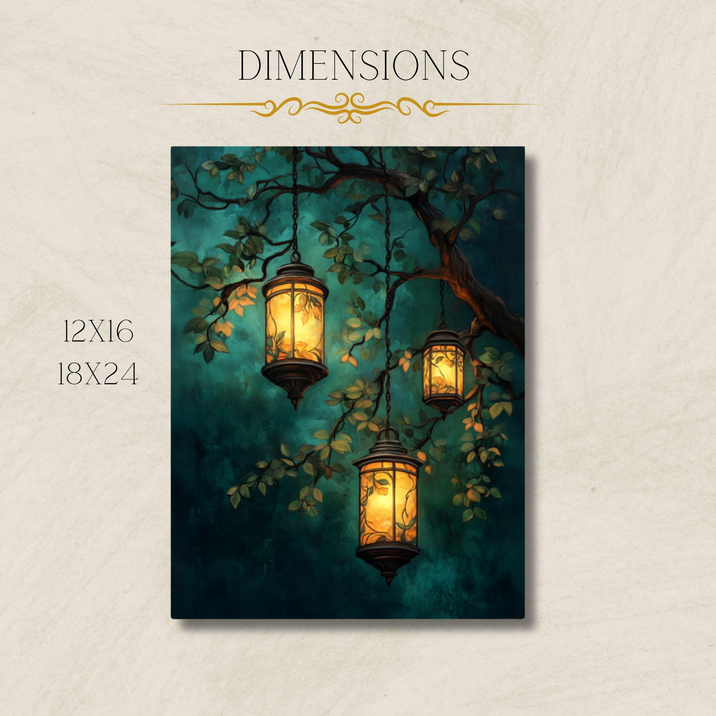 Magical Lantern Forest Art Print Enchanted Elven Tree Wall Decor Fairy ...