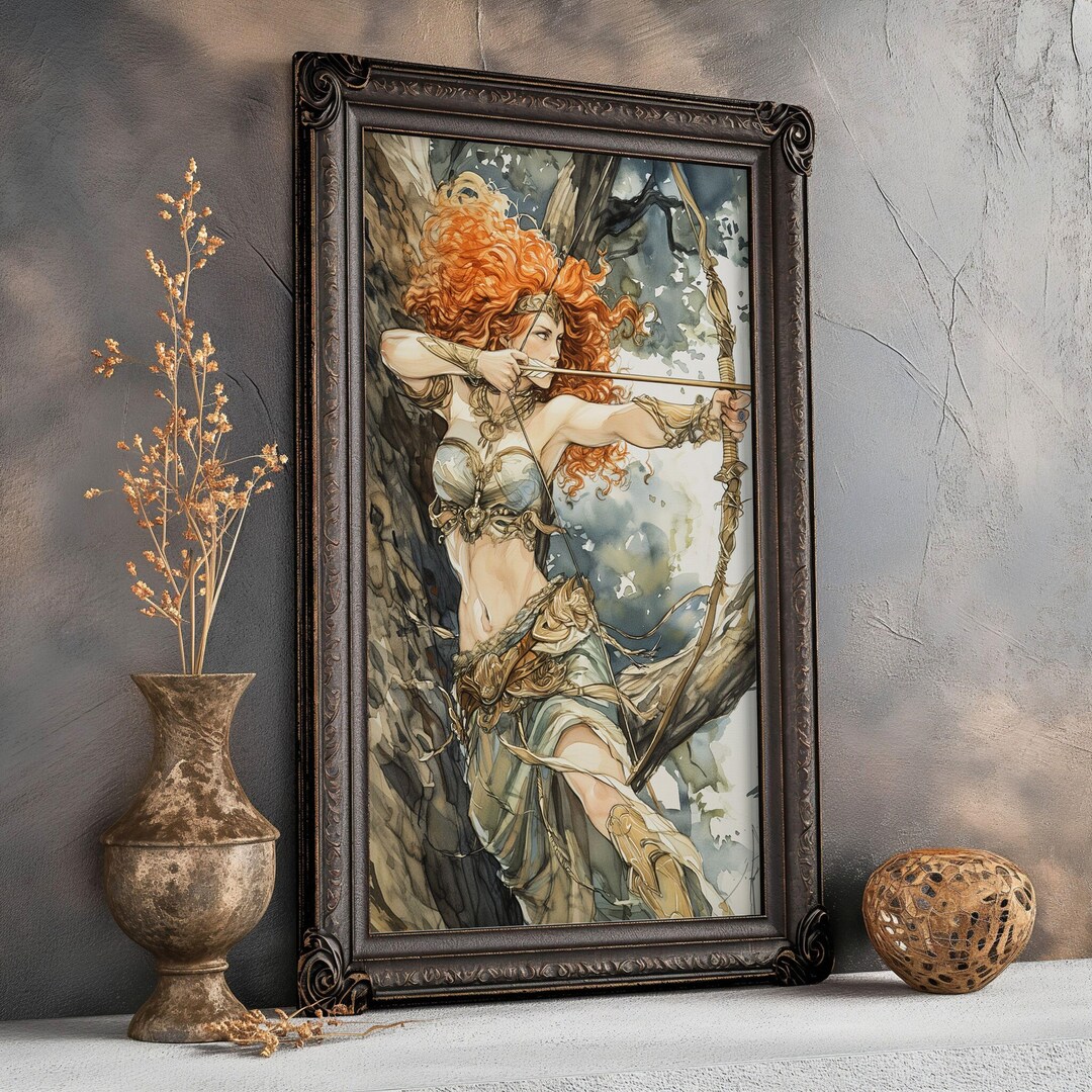 Goddess Artemis Print, Artemis With Bow, Greek Goddess of the Hunt Art