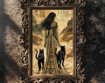 Bastet, Egyptian Goddess of Cats Print, Egyptian Goddess Print, Egyptian Cat Goddess Wall Decor, Egyptian Mythology Wall Art, Bastet Print