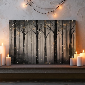 Enchanted Fantasy Forest Wrapped Canvas Fantasy Fairy Lights Nature Canvas Wall Mystical Dark Cottage Core Wall Art Fantasy Lover Canvas