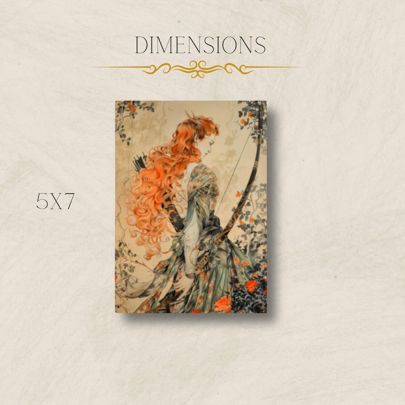 Goddess Artemis Botanical Matte Print Greek Goddess Artemis Print Botanical Goddess Artemis Art Divine Feminine Art Floral Artemis Art 5″×7″