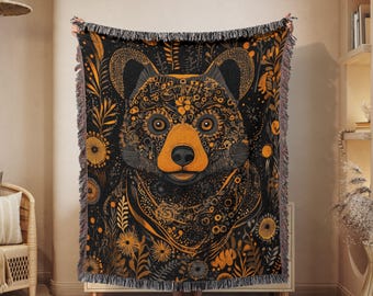 Botanische beer geweven deken fantasie aardse beer deken botanische dieren deken cadeau fantasie beer deken beer en bloemen gooien beer cadeau