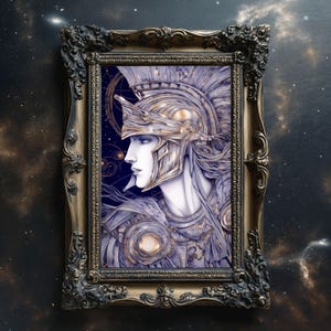 Athena Goddess Matte Print Greek Warrior Art Wisdom and War Mythology Wall Decor Celestial Goddess Portrait Matte Poster Divine Feminine