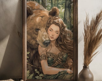 Artio Keltische godin van de wildernis Poster Print Celtic Bear Godin Aquarel Wall Decor Bear Lover Art Celtic Bear Godin Wall Art