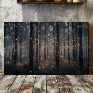Enchanted Fantasy Forest Wrapped Canvas Fantasy Fairy Lights Nature Canvas Wall Mystical Dark Cottage Core Wall Art Fantasy Lover Canvas