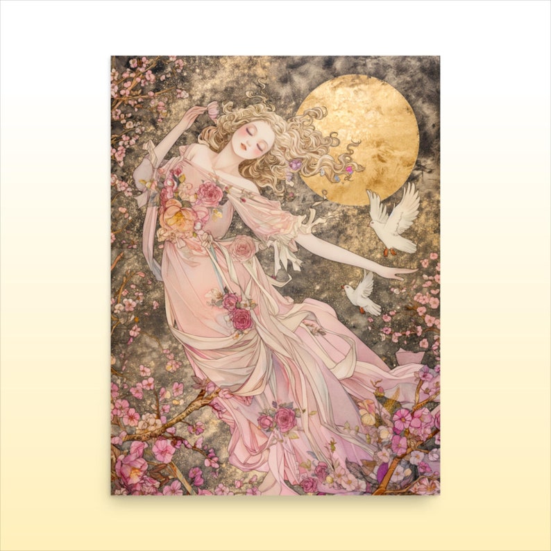 Greek Goddess of Beauty Aphrodite Matte Print, Goddess of Love Print, Aphrodite Flowers and Dove Wall Decor Divine Feminine Art Wall Decor