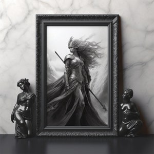 Greek Goddess Athena Matte Print, Black and White Athena Art Print, Athena Battle Ready, Athena Wall Decor, Mythology Wall Decor, Unframed
