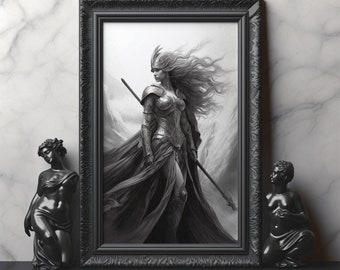 Greek Goddess Athena Matte Print, Black and White Athena Art Print, Athena Battle Ready, Athena Wall Decor, Mythology Wall Decor, Unframed