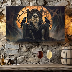 Canvas Print Odin Norse God And Ravens Fantasy Home Decor Norse Style Room Decor Norse Wall Art Norse Mythology Gift Game Room Art