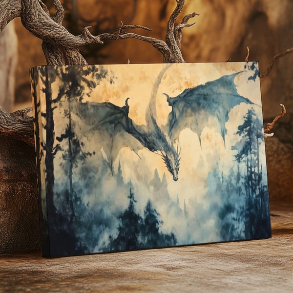 Forest Dragon Fantasy Canvas Print Enchanted Dragon Wall Art Fantasy Decor Game Room Art Watercolor Dragon Fantasy Decor Fantasy DND Art