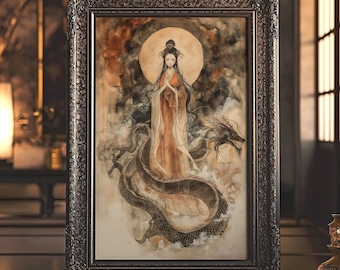 Kwan Yin Premium Matte Poster Chinesische Göttin des Mitgefühls Guan Yin Printable Quanyin Poster Art Chinesische Göttin Wanddekor