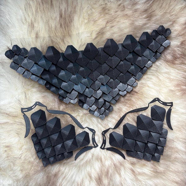 3D Printed Black Dragon scale Armor Panel or Wrist Pieces: Cosplay Armor