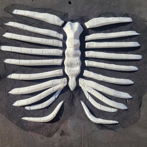3D Rib and Sternum Pieces PLA Filament Printed White Scales on Black Mesh Halloween Skeleton Costume Skeletal Skeleton Ribcage
