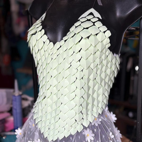 3D Printed Sage Green Dragon Scale Bodice: Cosplay Chest Armor Top
