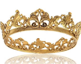 Vintage Royal King Crown | Round Gold Medieval Royal Crown | Gold Crown for Men Hair | Round Gold Men's Wedding Party Crown | Husband Gift