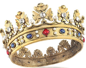 Couronne royale du roi vintage | Couronne royale médiévale ronde en or | Couronne d'or pour cheveux pour hommes | Couronne de fête de mariage ronde en or pour hommes | Cadeau de mari