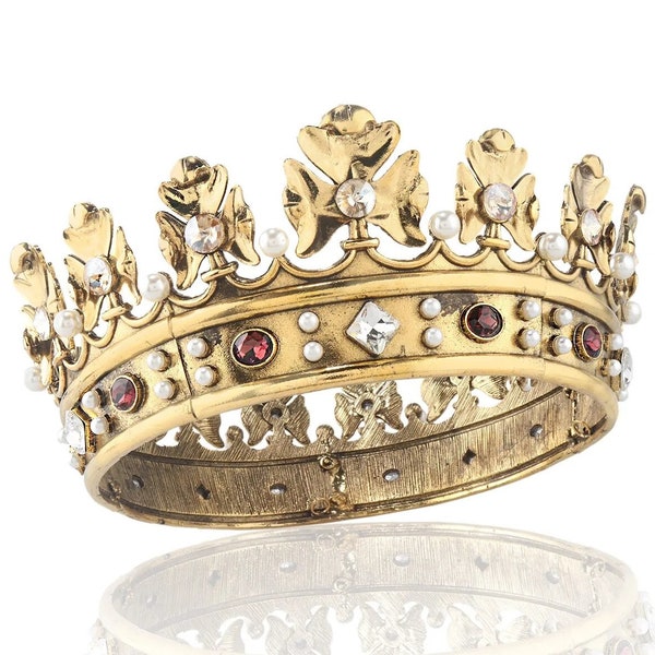 Vintage Königliche Königskrone | Runde Gold Mittelalterliche Königskrone | Goldkrone für Männerhaar | Runde Gold Herren Hochzeit Party Krone | Ehemann Geschenk