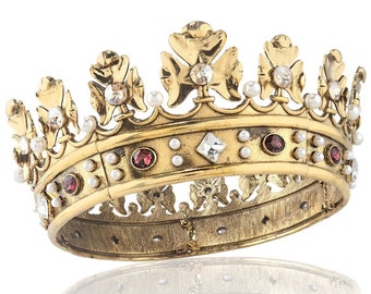 Couronne royale du roi vintage | Couronne royale médiévale ronde en or | Couronne d'or pour cheveux pour hommes | Couronne de fête de mariage ronde en or pour hommes | Cadeau de mari