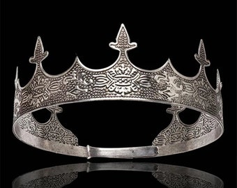 Tiaras de círculo negro de plata vintage / Corona del rey reina real / Diadema nupcial / Joyería para el cabello / Corona real medieval de oro redondo / Corona de plata