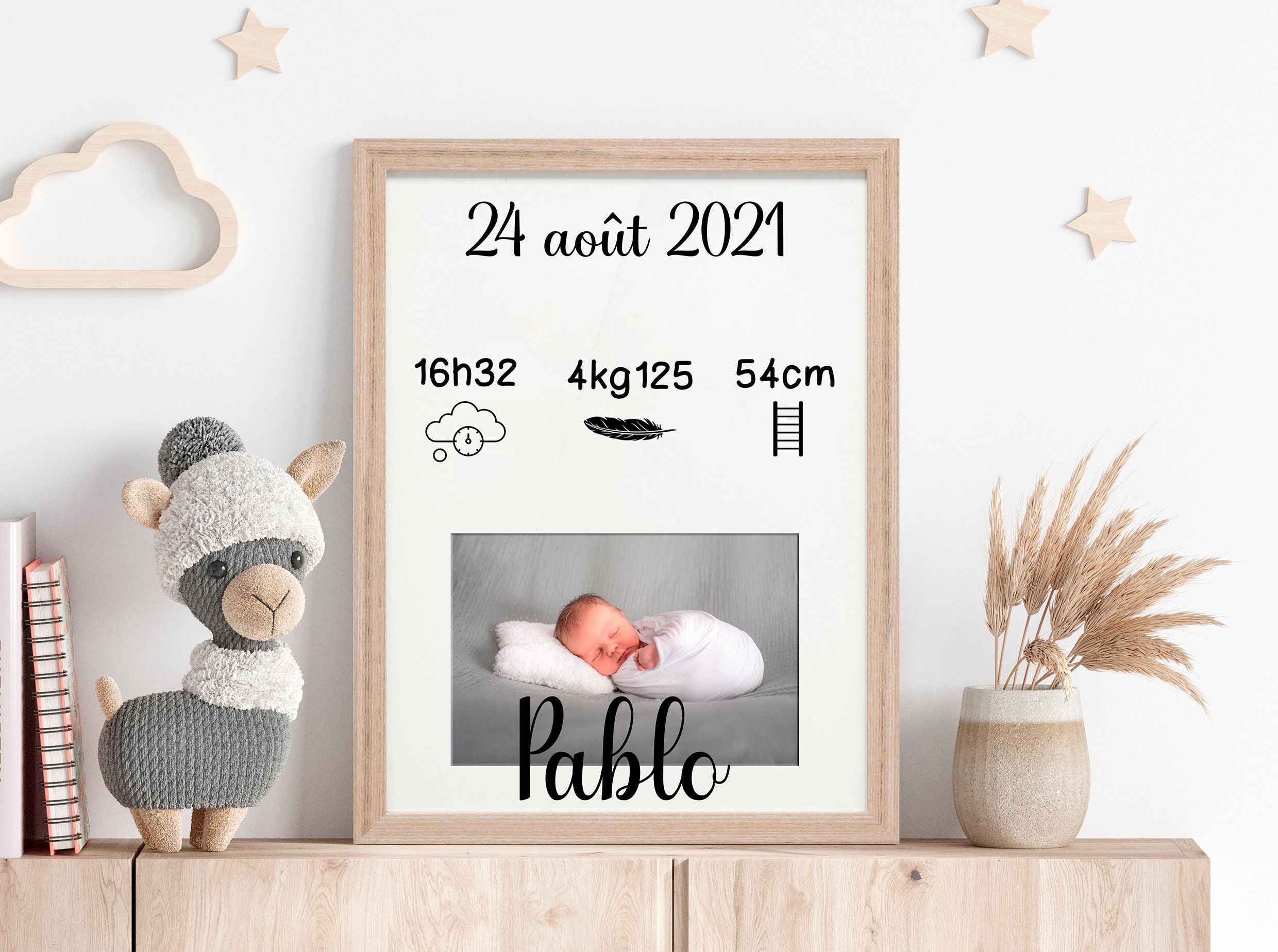 Cadre photo personnalisé avec texte pour bébé en bois