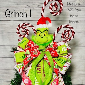 Green christmas monster Tree topper | Gr*nch | Christmas Tree Topper Bow | Holiday Tree Decor