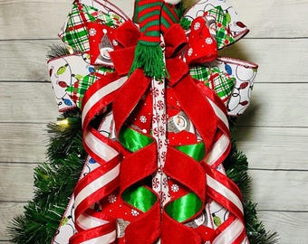 Christmas Tree Topper | Seasonal Holiday Bow | Nutcracker | Cardinal | Red Bird | Gingerbread | Tree Topper Bow