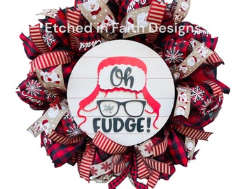 Oh fudge wreath | a Christmas story decor | ralphie Parker glasses | Christmas decor | funny holiday decor | Buffalo plaid