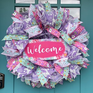 Welcome Spring Summer Wreath | Easter | front door decor | pink and purple