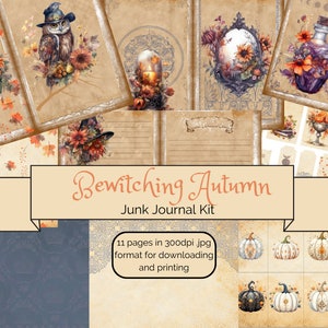Bewitching Autumn Junk Journal Kit, Digital Pages, Ephemera, Scrapbook Printables, Fantasy Fall Colors, Journaling Downloads
