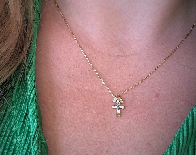 SAGITTARIUS rainbow zircon pendant necklace in 18k gold - Dainty Zodiac Gold Necklace, Spiritual Jewelry, Celestial Necklace, Sagittarius