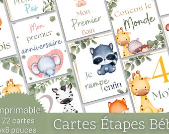 Cartes Étapes Bébé Français, Milestone Cards Français, Cadeau de Naissance, Accessoires Photo Nouveau-né, Ma Première Année