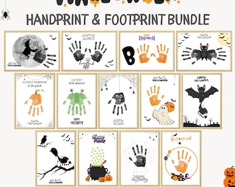 Halloween-pysselpaket med hand- och fotavtryck, utskrivbart babyminnessakset för klassrummet och hemmet