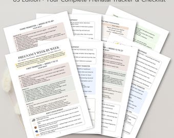 Pregnancy Week By Week Guide Printable, US Pregnancy Tracker, Prenatal Checklist PDF, First Trimester Guide, Baby Development Planner
