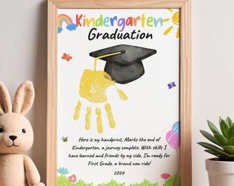 Kindergarten Graduation Gift, First Grade Handprint Art, Last Day of School Graduation Cap Keepsake Printable, Preschool Graduation DIY