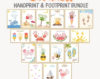 Summer Handprint Footprint Craft Bundle, Kids Summer Activity Printable, Baby Handprint Art, Toddler Craft, Beach Theme DIY,