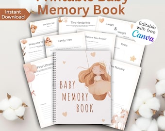 Druckbares Baby-Erinnerungsbuch, bearbeitbares Babybuch Canva-Vorlage, Baby-Andenken, Neugeborenen-Erinnerungsbuch, Sofort-Download A4 US Letter