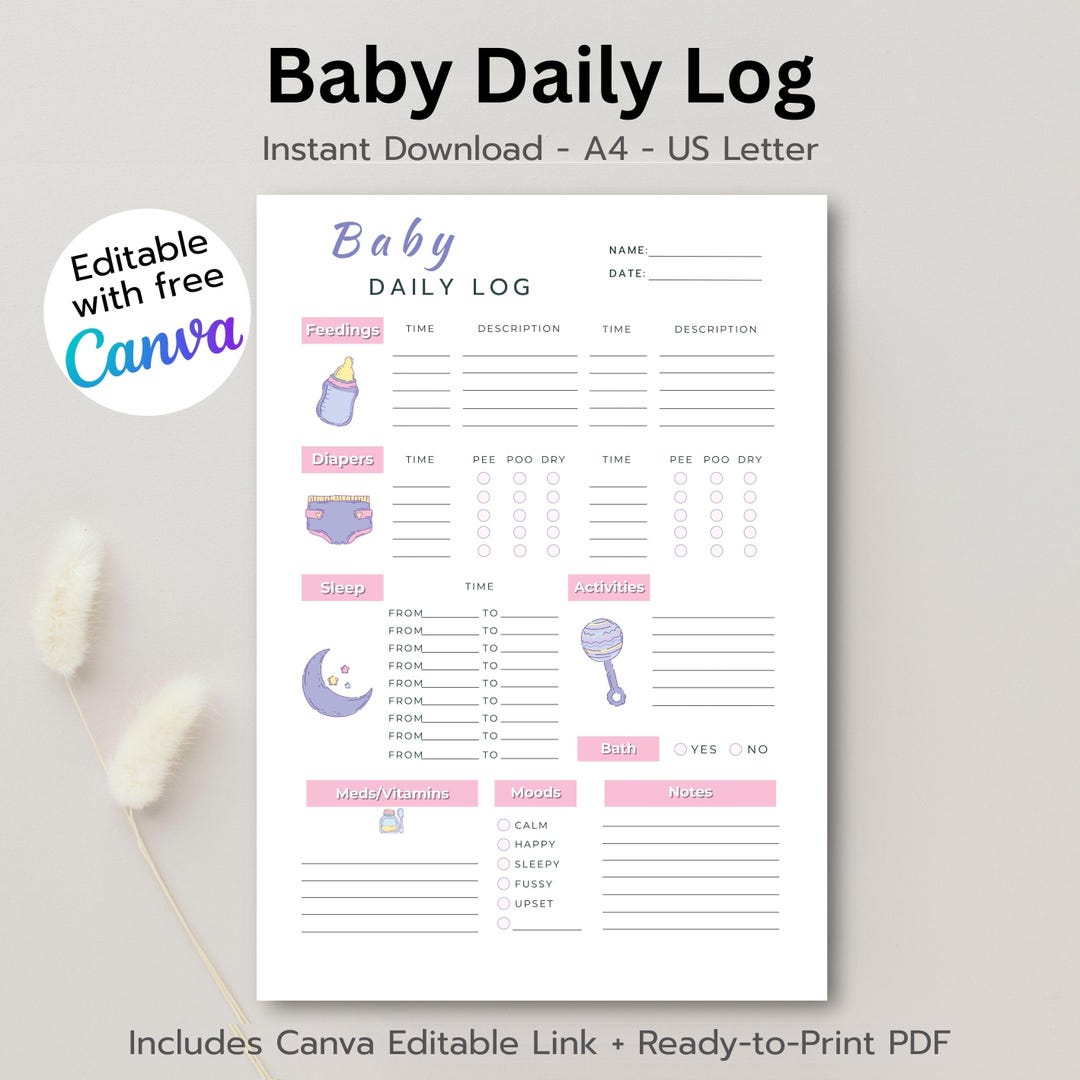 Baby Daily Log Printable | Newborn Daily Tracker | Feeding Sleep Diaper ...
