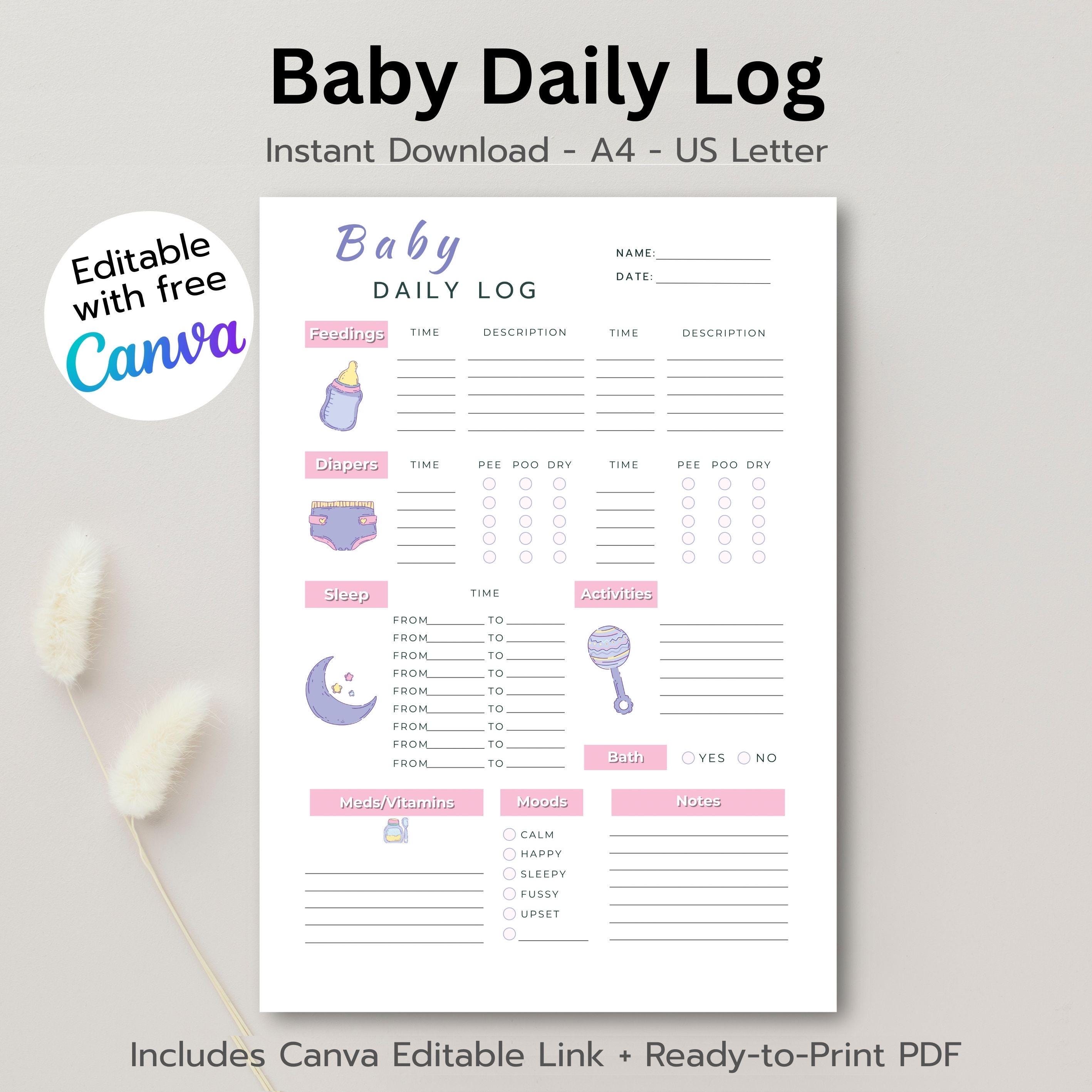 Baby Daily Log Printable | Newborn Daily Tracker | Feeding Sleep Diaper ...