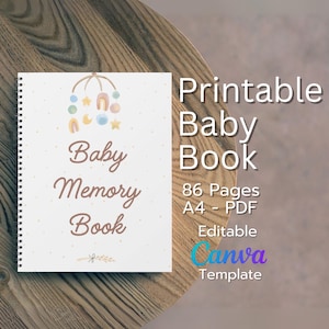 Libro de recuerdos editable para bebés – Diario para padres primerizos – Álbum de recortes para bebés de género neutro (PDF) – Libro digital para hitos del bebé