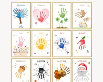 Handprint Memory Book Printable, Baby Handprint Art Monthly Keepsake, Kids Handprint Craft, Toddler Activity, DIY Baby Milestone Art
