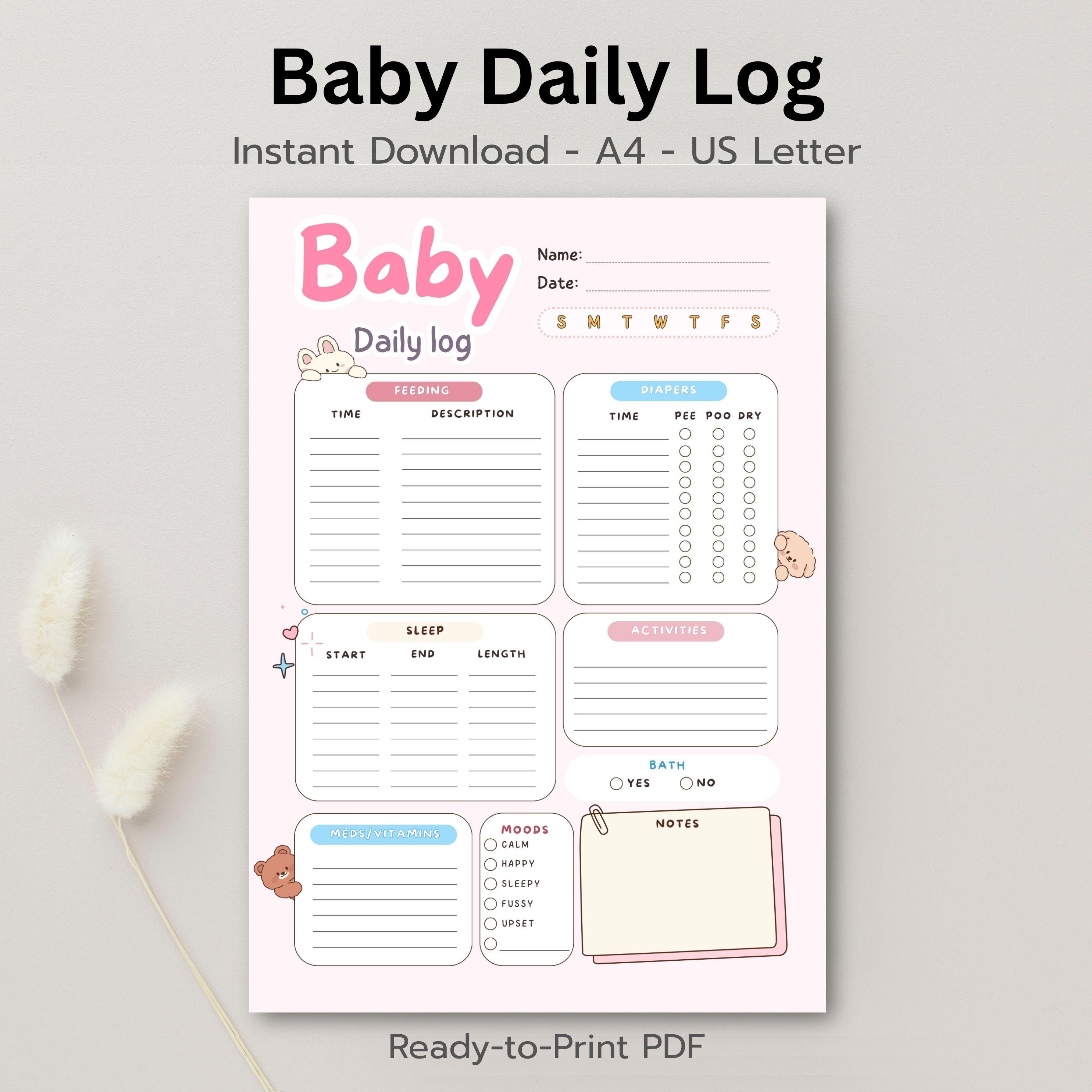 Baby Daily Log Printable, Pink Newborn Tracker, Baby Feeding Sleep ...