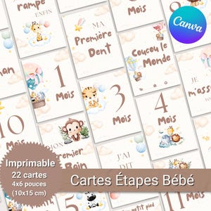 Cartes Étapes Bébé Français Modifiables Canva PDF, Milestone Cards Personnalisables, 4x6 po, Cadeau Naissance, Accessoires Photo