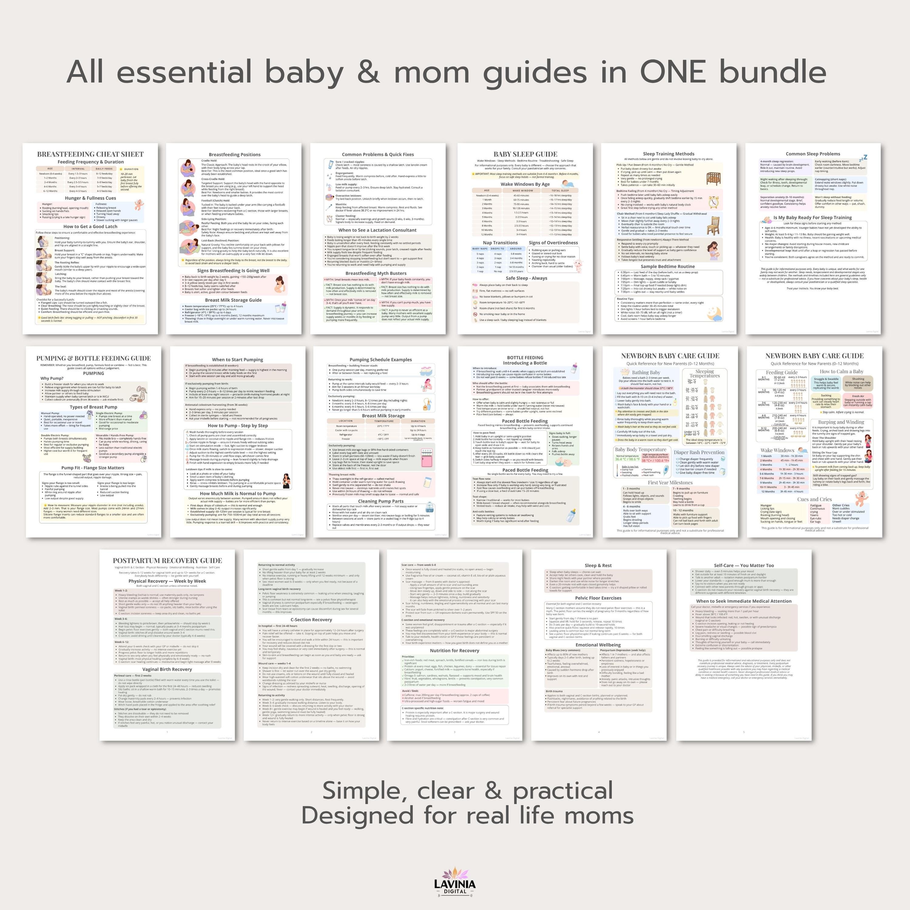 New Mom Survival Bundle Printable, Newborn Care Guide, Breastfeeding ...