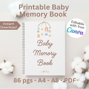 Bearbeitbares Baby Memory Buch | Canva Vorlage & Sofortiger Download | Gender Neutral Baby Journal | Meilenstein Sammelalbum zum Ausdrucken