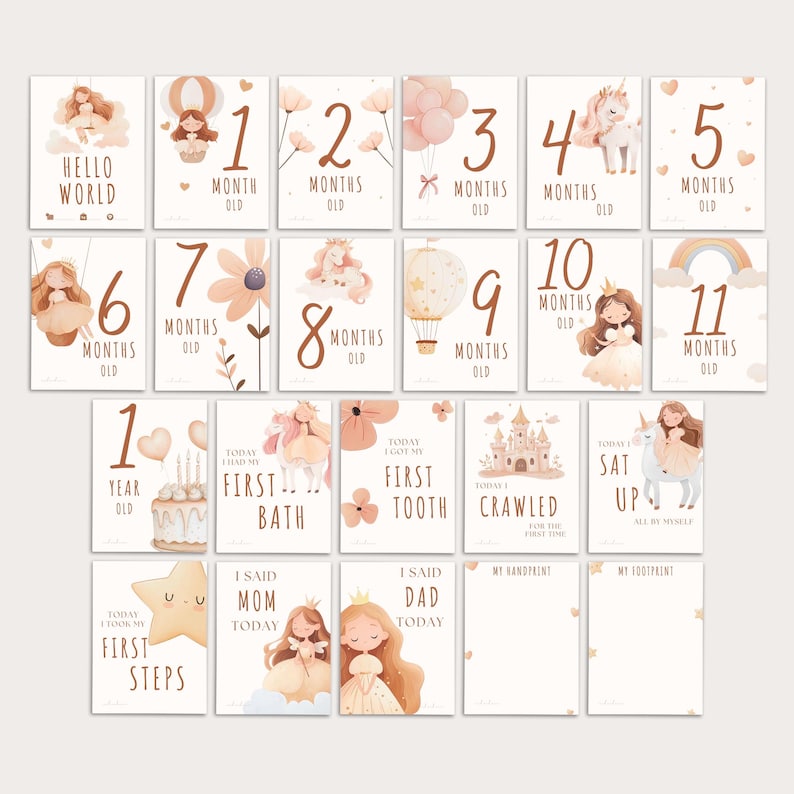 Baby Milestone Cards Printable | Editable Canva Template | Neutral Baby ...
