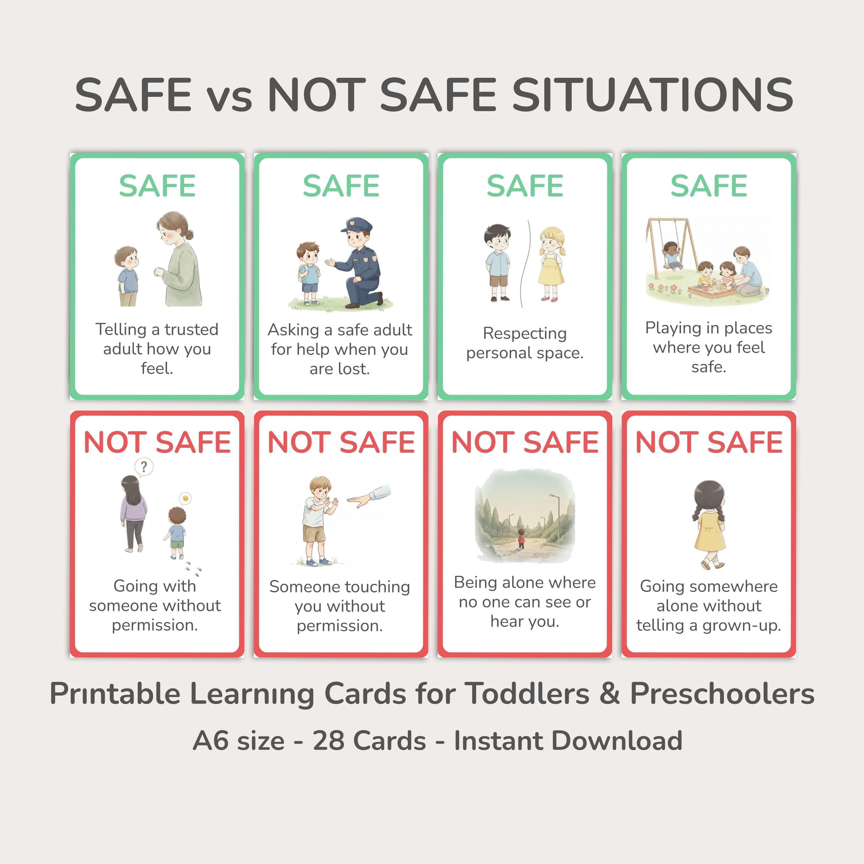 Safe Vs Not Safe Situations Cards for Kids | Body Safety - Big Feelings ...