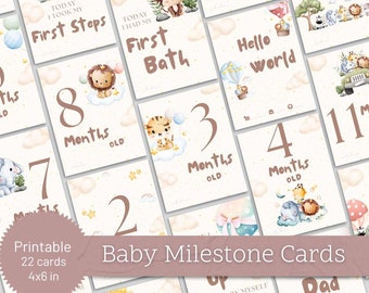 Printable Baby Milestone Cards, Newborn cards, baby shower gift, baby steps cards, baby book, newborn gift